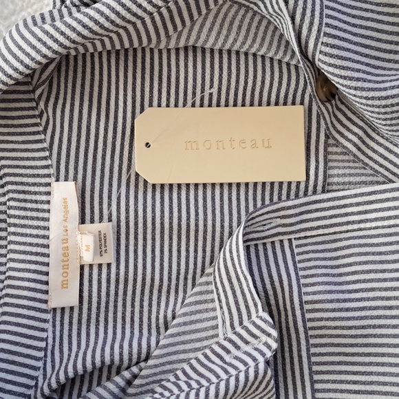 NWT‎ MONTEAU LOS ANGELES Womens Grey/ White Striped Button Down Midi Dress S-M - Picture 8 of 8